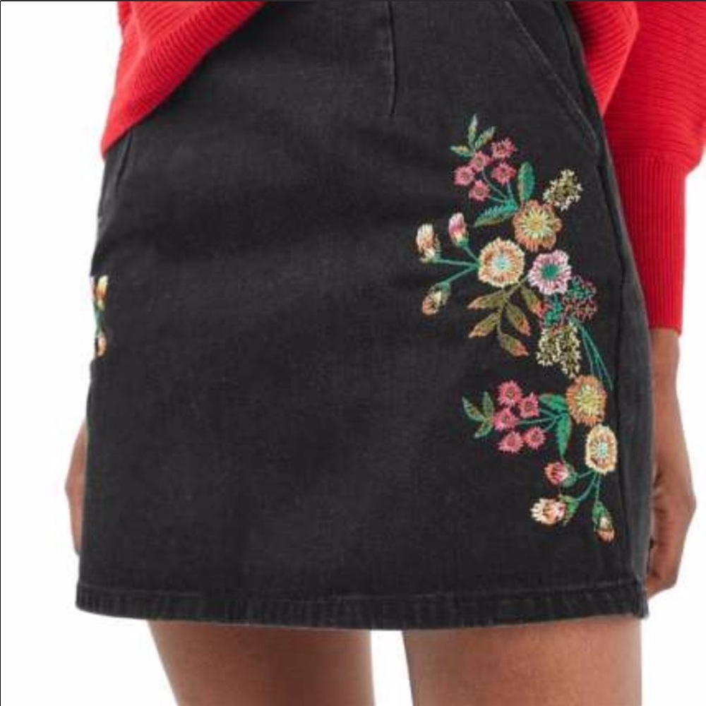 Topshop Floral Black Denim Skirt Size 26W